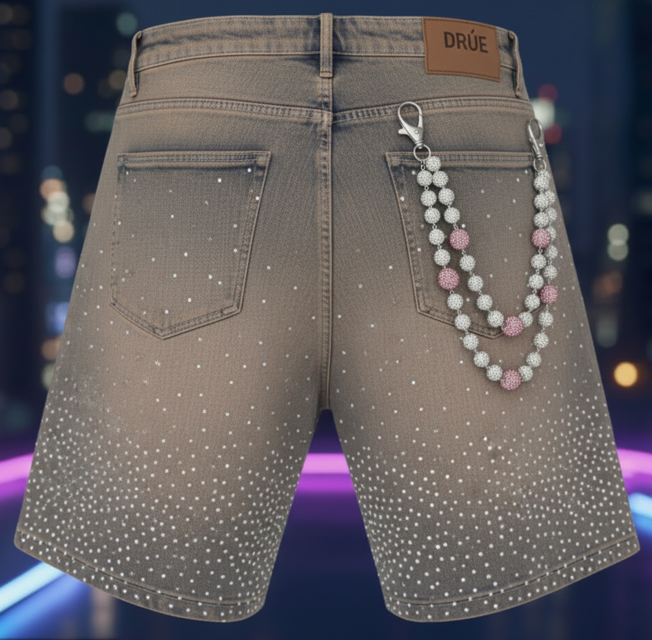 Rhinestone Shorts Back View with Pink Chain